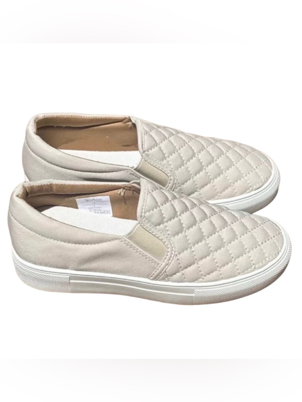 Teahoo Slip On Sneakers Womens Size 6 Quilted Beige Casual Shoes